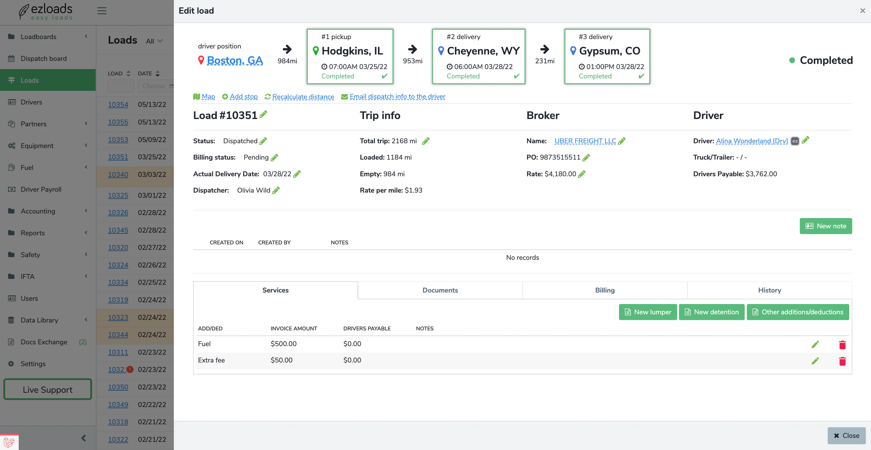 screenshot of ezLoads TMS and Driver App